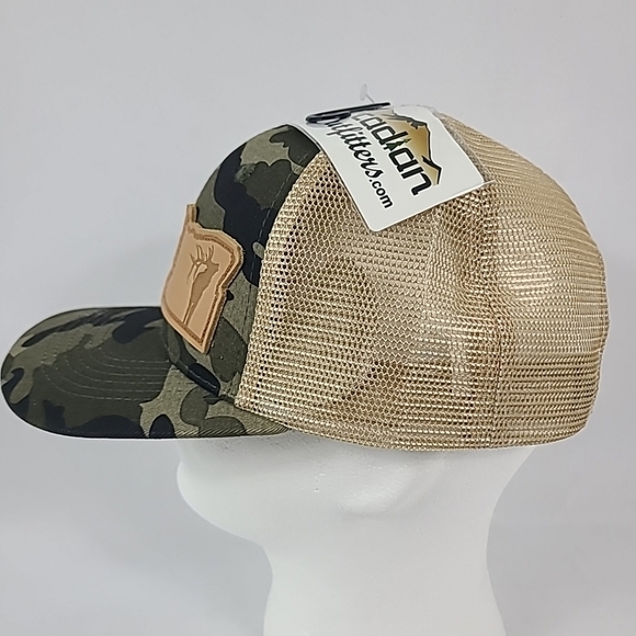Arcadian Outfitters Oregon Bull Elk Camo Tan Leather Patch Mesh Back Trucker Cap - Picture 2 of 6
